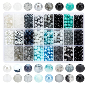 1080pcs 8mm Glass Beads 24 Color Black Bracelet Beads Round Crystal Glass Bead Marble Rosary Loose Bead for Bracelet Necklace Jewelry Making Supplies Women Men Eid Mubarak Ramadan Decoration