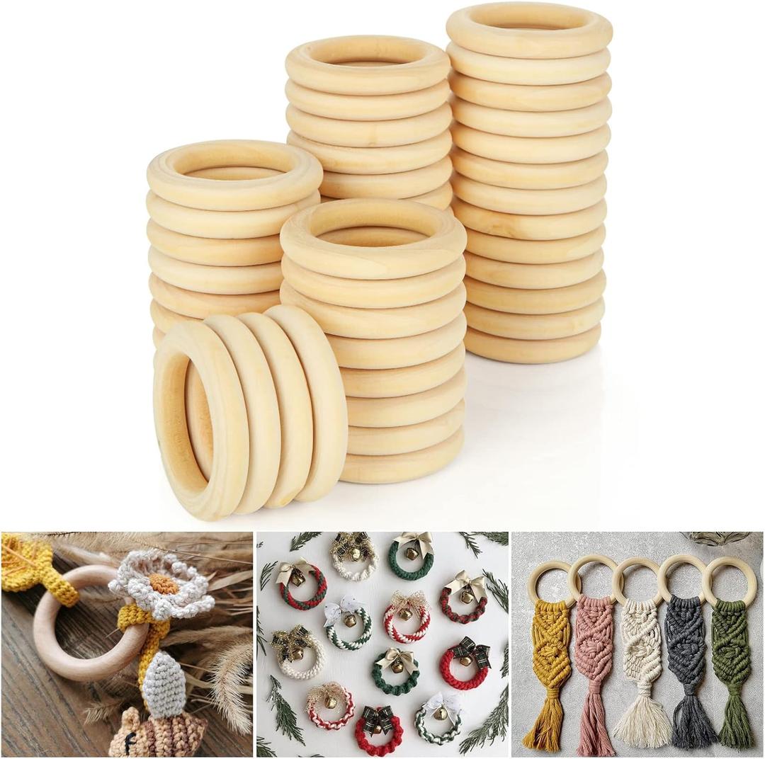 300 PCS Wooden Rings for Crafts 1.6 Inch Smooth Solid Natural Unfinished Wood Rings for Macrame Pendant DIY Wood Hoops (100 PCS - 2.4 Inch)