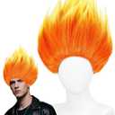 Half and Half Flame Fire Wig Emotion Heat Wigs Short Gradient Orange Costume Wig Synthetic Hair for Unisex Halloween Party