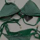 ZAFUL Women's Triangle Bikini Multiway Fishnet Tie Side Bandeau Halter String Bikini Set Two Piece Swimsuit Bathing Suits, Small (1- Army Green)