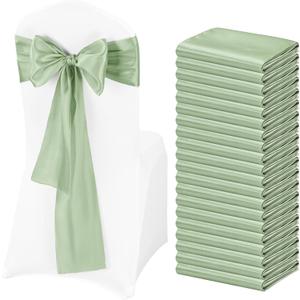 Pesonlook 60 PCS Sage Green Satin Chair Sashes Bows Satin Chair Sashes Universal Chair Cover for Wedding Reception Restaurant Event Decoration Banquet,Party,Hotel Event Decorations (7 x 108 inch)