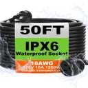 USEDOM IPX6 50 FT Outdoor Extension Cord Waterproof, 16/3 Gauge Black Heavy Duty Extension Cords, 10A 1250W SJTW, Waterproof Socket, 3 Prong Flat Plug Extension Cord with Weather Resistance