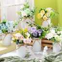 Wavwavw 6 Pcs Spring Table Centerpieces Peonies Artificial Flowers with Vase Purple Pink Blue Yellow Fake Floral Bouquet Arrangement Spring Summer Decorations for Home Dining Table Wedding Party Decor