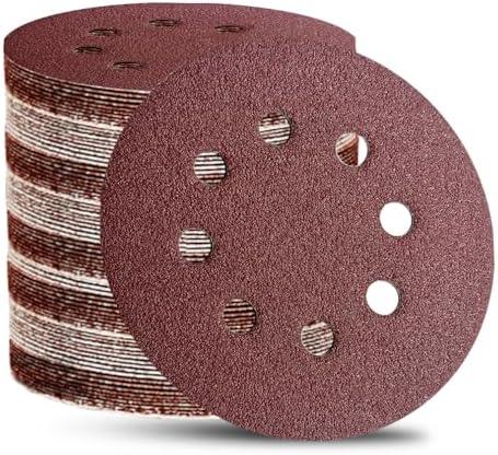 100pcs 5 Inch 8-Hole Sanding Discs Hook and Loop Sandpaper 40 60 80 120 220 320 400 600 Grits Sandpaper Sander Round Sand Paper for Random Orbital Sander
