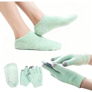 Touchscreen Moisturizing Gloves and Socks, Gel Spa Moisturizing Therapy Sock  Glove, Overnight Gloves for Dry Hands, Repair and Soften Aging, Hand and Feet Care for Chapped and Dry Skin (Green)