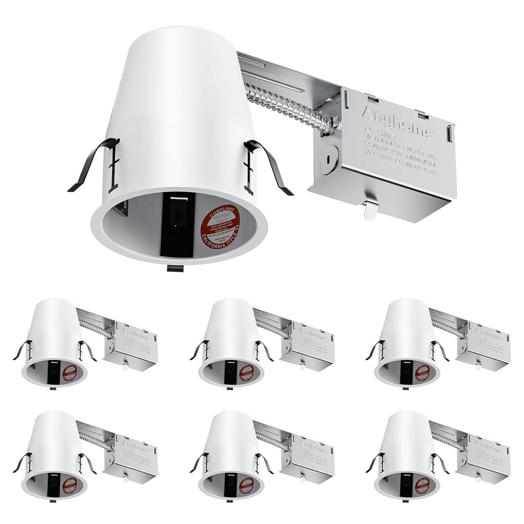6 Pack 4 Inch Recessed Lighting Housing Remodel,Can Light Housing,IC Rated & Air Tight,E26 Connector,ETL Listed