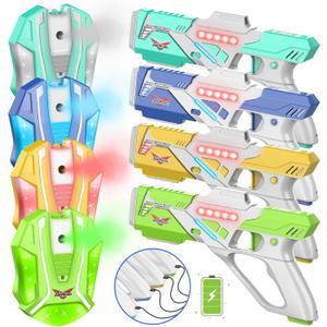 Rechargeable Lase r Tag Set with Vests, Upgrade Lase r Tag Guns Set of 4, Multi Player Lase r Tag Set for Kids Toy for Teen Boys & Girls, Indoor&Outdoor Toy Gift, Ages 8+,White