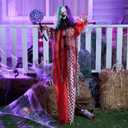 JOYIN 53" Halloween Hanging Clown Decorations Outdoor, Scary Animated Decor Waving Arm with Sound and Red Light Up Eyes Sound Activated Screaming Yard Props for Indoor Haunted House Party Lawn