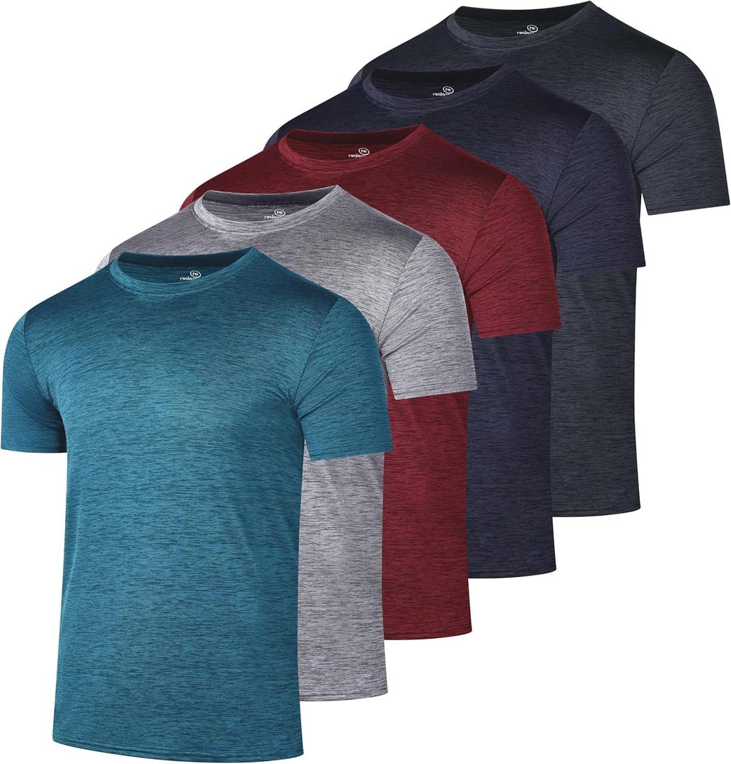 Real Essentials 5 Pack: Mens Short Sleeve Dry Fit T-Shirts  Moisture Wicking Athletic Workout Gym Fitness Casual Tees (Large)