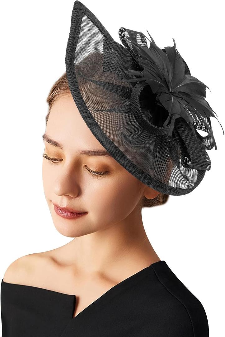 AQOKKA Women Fascinators Hats Flower Fascinators with Headband and Clip Tea Party Headwear for Women and Girls (Black)