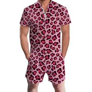 RAISEVERN Mens Romper Zipper Jumpsuit Male Shorts Sleeve One Piece Overalls Bro Outfits, XXL