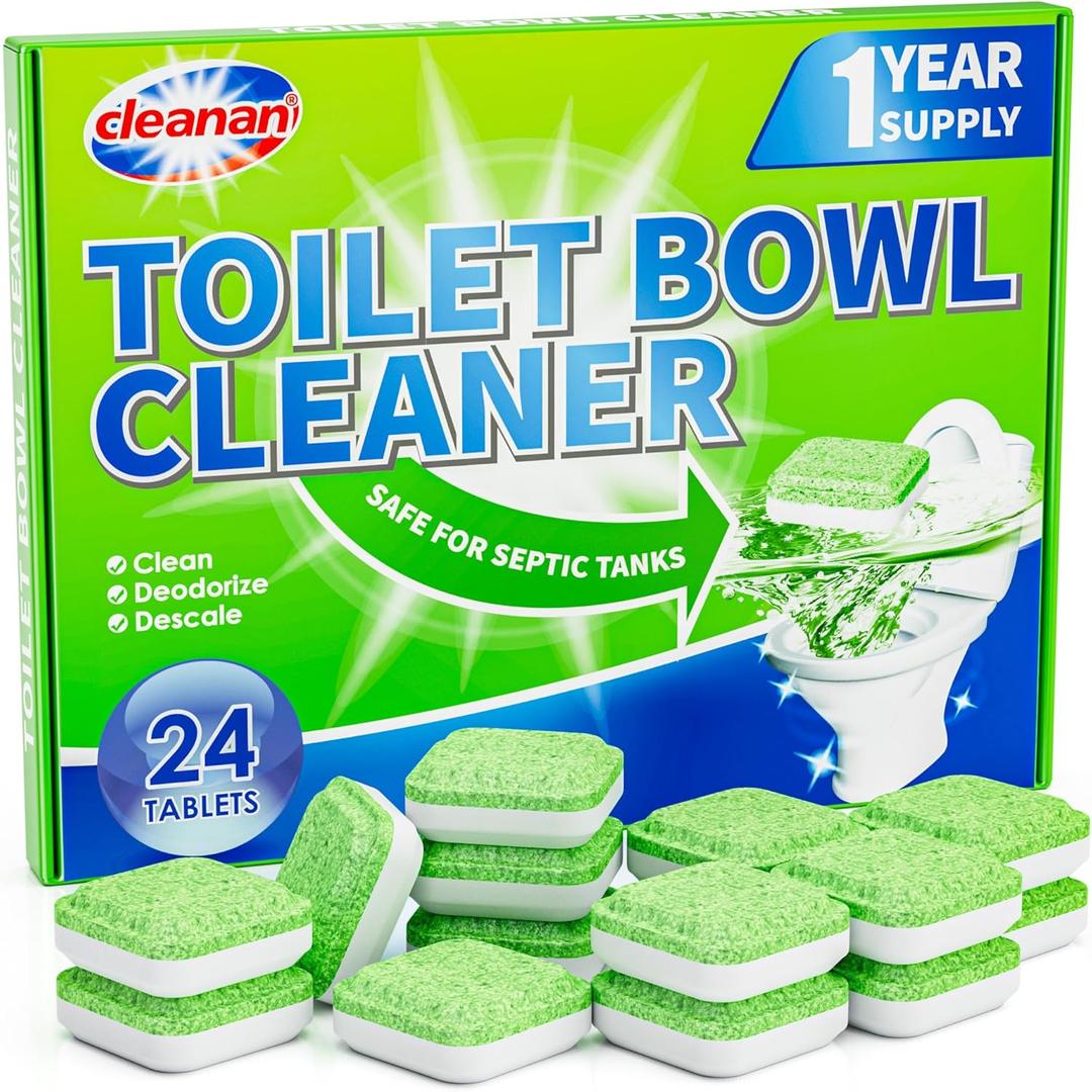 Toilet Bowl Cleaner Tablets, Leaves Bowl Sanitary, Freshens, Deodorizes, Descales & Repels Tough Stains, Helps Prevent Limescale Buildup, Safe for Septic Tanks, 24 Pack 1 Year Supply
