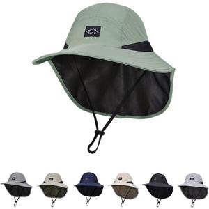 Outdoor Kids Sun Hat with Neck Flap UPF 50+ Quick Dry Beach Hats for Baby Boys Girls Age 2-12 Years Adjustable (Green)