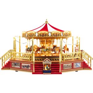 Mr. Christmas Gold Label Animated and Musical Carousel, Christmas Decoration, LED Lights, Plays 50 Songs, 8 Inch, Red