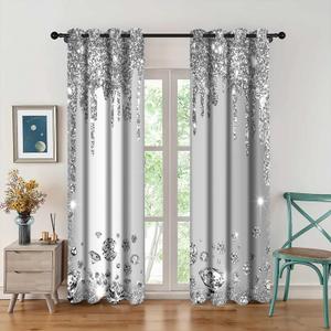Sparkling Diamond Curtains Silver Shiny Drips Wall Decoration Inspiration Aart Blackout Curtains for Bedrooms Living Rooms Girls Bedroom 2 Panels 42x84inch CLZYMS52