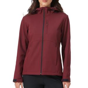 HOTSUIT Women's Softshell Fleece Lined Warm Windbreaker Jacket Light Hooded Water Resistant Rain Coat for Travel Daily, Red, Large