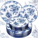 60PCS Blue Floral Plates Disposable - Blue Plastic Plates - Blue and White Plate Include 30 Dinner & 30 Dessert Plates for Bridal Birthday Wedding Spring Party Decorative Retro-Blue White Floral