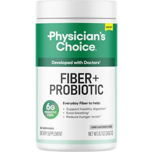 Physician's CHOICE Fiber & Probiotic Powder - Supports Regularity, Bloating, Gas, & Digestive Health - Organic Prebiotic - Sugar Free Fiber Supplement for Women & Men - Unflavored - 8.7oz, Best By: 03/19/2027