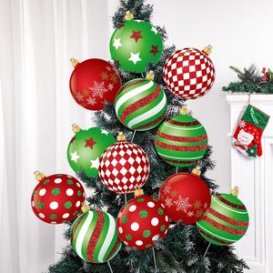 12pcs 2D Cardboard Large Red and Green Christmas Ornaments Tree Picks Decorations Candy Swirl Lollipop Peppermint Xmas Tree Topper Ornaments for Home Office Winter Holiday Xmas Party Supplies