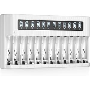 EBL AA AAA Battery Charger 12-Bay Independent LCD Charger for Ni-MH Ni-CD Rechargeable Batteries with Discharge Function