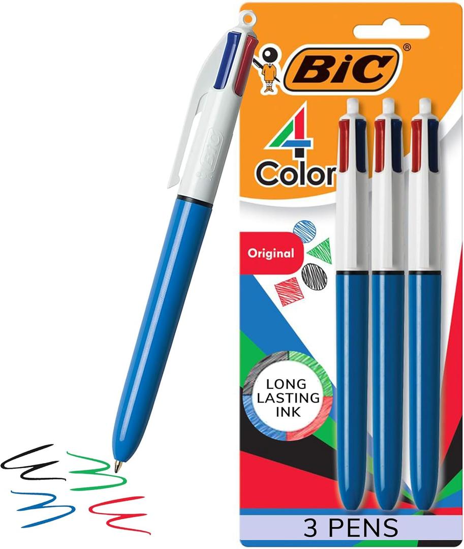 BIC 4-Color Original Retractable Ballpoint Pen with 1.0 mm Medium Point, 3-Count in Assorted Ink