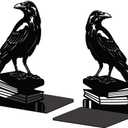 Peacoblue Metal Bookends for Shelves, Modern Decorative Heavy Duty Study Book Support Stoppers for Office, Desk, Shelf, Room 5.3"x4.3"x7.9" Cast Iron Simple Tall Bookends, 1 Pair (Crow on Book Stack)