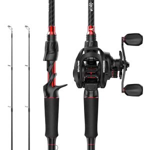 KastKing Brutus Twin-Tip Fishing Rod and Reel Combo, Baitcaster, Spinning & Spincast Combos, IM6 Graphite 2-Piece Rod with Backup Tip Section, EVA Handle, Durable & Sensitive, Freshwater Fishing