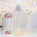 3pcs Gold Metal Plant Stand, Cylinder Pedestal Stands for Party, Metal Plant Columns Pedestal Stands for Display, Round Cylinder Columns tables for Weddings Cake Stand Floor Plant Tables