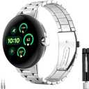 Aresh Compatible with Google Pixel Watch Band, Stainless Steel Adjustable Metal No Gap Band for Google Pixel Watch 2 Silver, for Pixel Watch 3/2/1 41mm-S