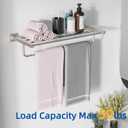 RUACQ Double Towel Racks for Bathroom 24 Inch, Square Base Towel Rack with Towel Bar, SUS304 Stainless Steel 2-Tier Towel Shelf for Hotel and Home, Wall Mounted (Brushed Nickel)