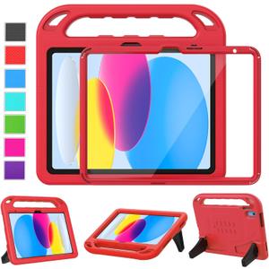 LTROP Kids Case for New iPad (A16) 11th Generation (11-inch, 2025) / 10th Generation (10.9-inch, 2022) with Screen Protector, Durable Shockproof Handle Stand Cover Case for iPad 11th/10th Gen, Red