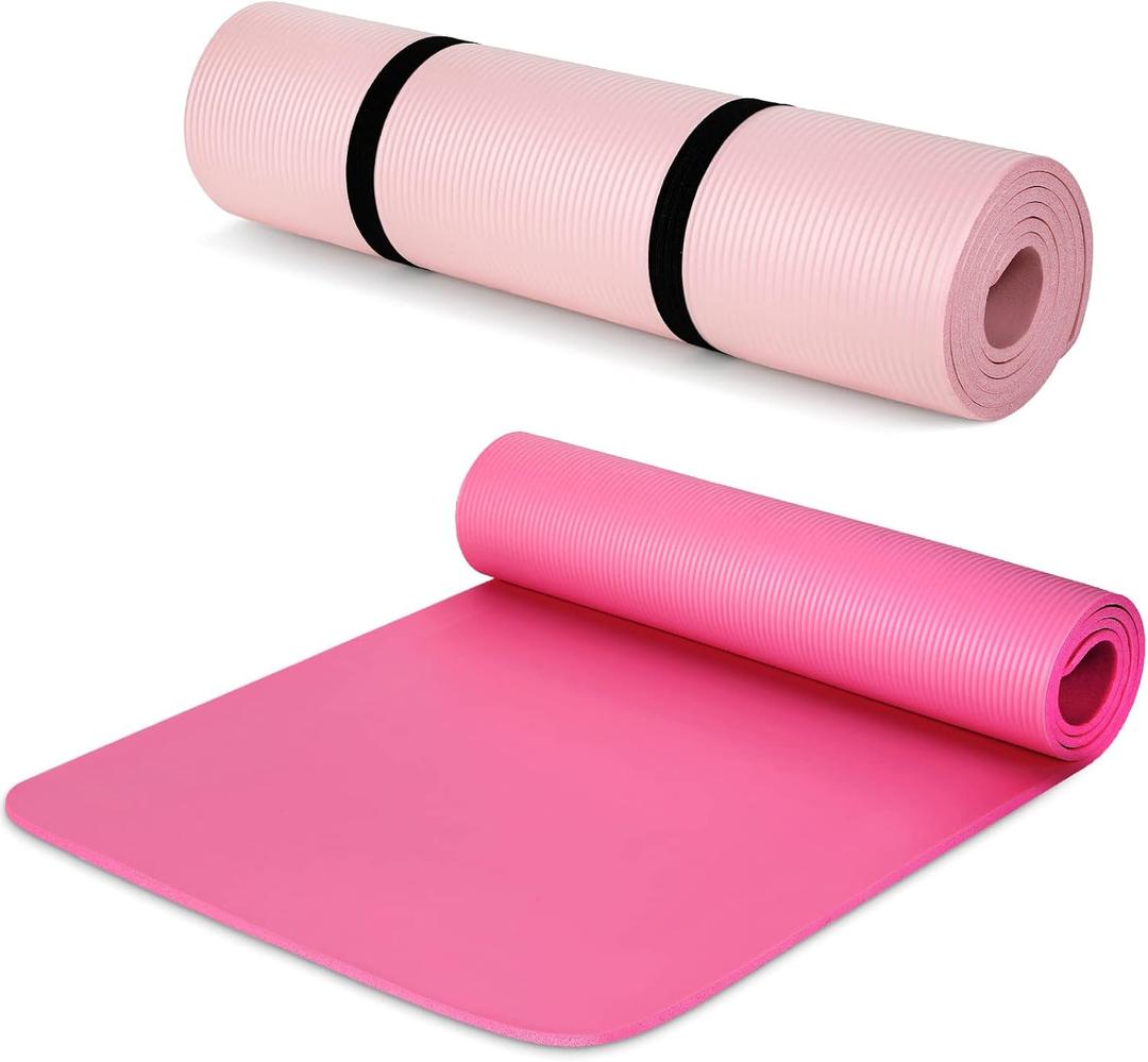 Woanger 2 Pack Yoga Mats (72x24) 3/8 Inch Thick Exercise Yoga Mat for Home Workout with Strap Non Slip Pilates Gym Supplies for Women Men (Pink, Rose Red)