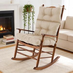 Rocking Chair Cushion, Waterproof and Fade-Resistant Adirondack Rocker Cushions, Indoor/Outdoor Rocking Chair Pads, High Back Memory Foam Patio Furniture Cushions with Ties, 44x23x4 Inch, Beige, 45x22x4 inches