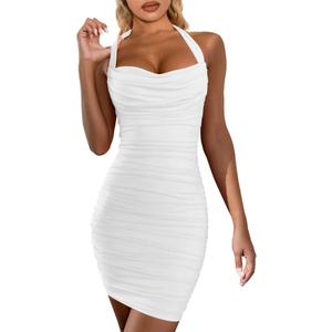 DAAWENXI Women's Sexy Halter Backless Night Out Empire Summer Mini Clubwear Dress (White)