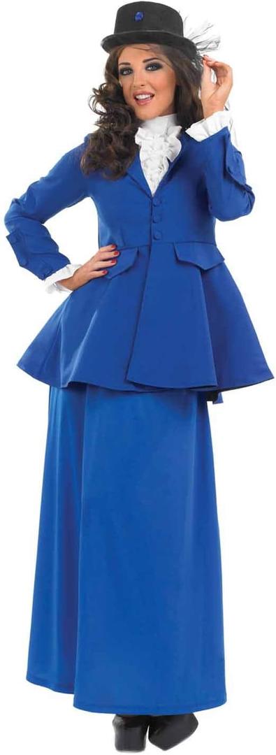 fun shack English Nanny Costume for Women, Adult Mary Poppins Book Character Outfit, Classic Nanny Dress (Small, Blue)