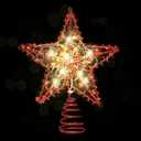 Emopeak Iron Art 20 LED Christmas Tree Topper, 8 x 10Inch Indoor Outdoor Star Treetop Light Two Modes (Keep Light ON/Flash) for 1.5Ft to 9Ft Christmas Tree (Red, 8 x 10 Inch)