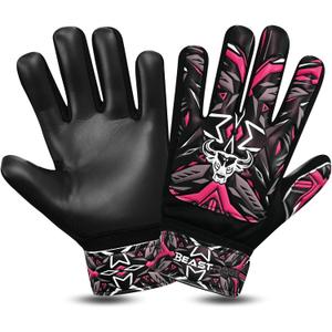 BEAST RAGE Goalkeeper Gloves for Boys Kids Youth Football Keeping Soccer Goalie Gloves with Strong Grip for Ball Receiver,Wrist Support 4MM Latex Palm (Size 3 - fit for 5 to 6 Years Old, Pink)