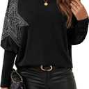 SOLY HUX Women's Long Sleeve Rhinestone Tops Crew Neck Casual T Shirt Spring Fall Clothes (M)