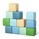 Todiby Foam Building Blocks for Toddlers：12-Pieces Wipeable Leather Stacking Cubes Kids - Large Soft Toys Play Set for Learning Construction Baby Preschool Daycare Therapy Birthday Gift (Yellow Green)