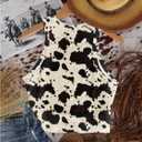 Women's Cow Print Tank Top Sleeveless Crewneck Fitted Crop Tops Summer Cowgirl Vest (L)