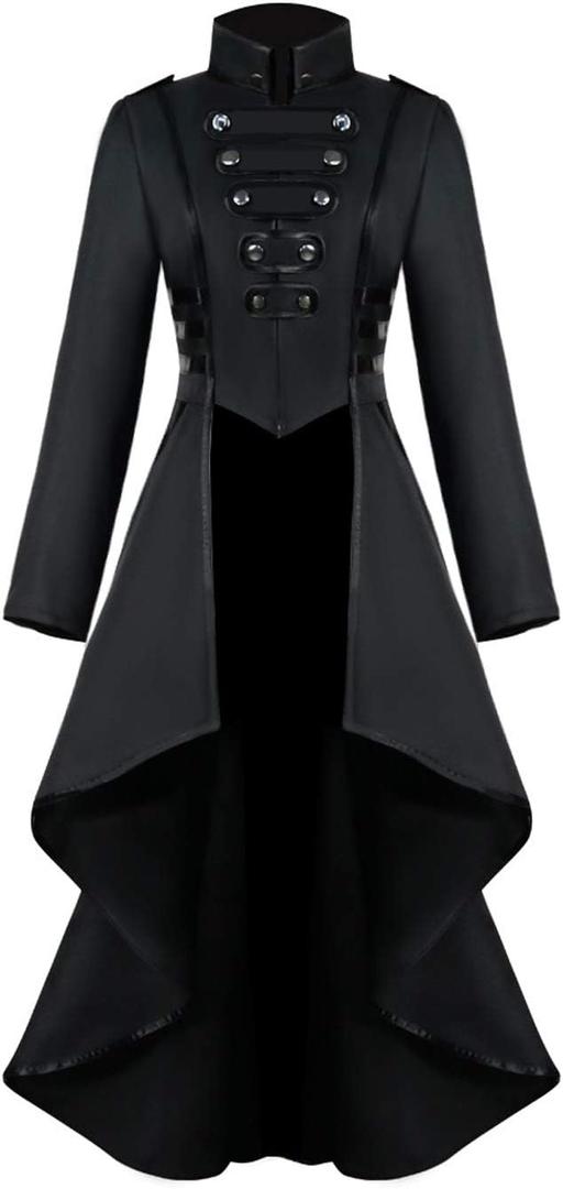 AI'MOURI Renaissance Gothic Tailcoat Halloween Costumes for Women, Medieval Steampunk Corset Victorian Tailcoat Jacket (3X-Large, Black)