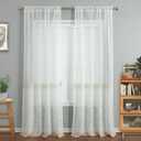 VOGOL Farmhouse Sheer Curtains with Lace Embroidered Leaf Window Drapes Light Filtering Voile Panels for Romantic and Elegant Home Decor 2 Panels, 
52 x 96
 (*Beige B1)
