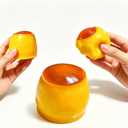 Caramel Pudding Squishy Stress Ball Crunchy Bead Filled Non Rebound Handmade Taba ASMR Anxiety Relief for Adults Party Favor Squeeze Toy, Soft Sticky Silicone Dessert with Realistic Food Look