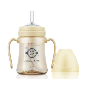 GROSMIMI Spill Proof no Spill Magic Sippy Cup with Straw with Handle for Baby and Toddlers, Customizable, PPSU, BPA Free 6 oz (Butter)