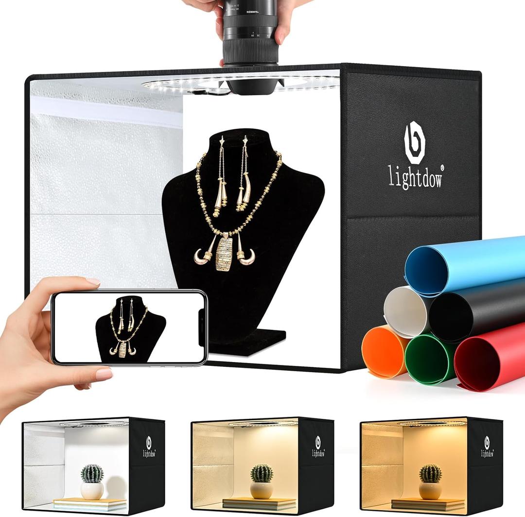 Lightdow 16"x12"x12" Photo Studio Light Box Photography with 120 LEDs (CRI>95), 6 Backdrops - Portable/Dimmable/Versatile Folding Shooting Tents for Toys/Jewelry/Watches/Cosmetics Photography