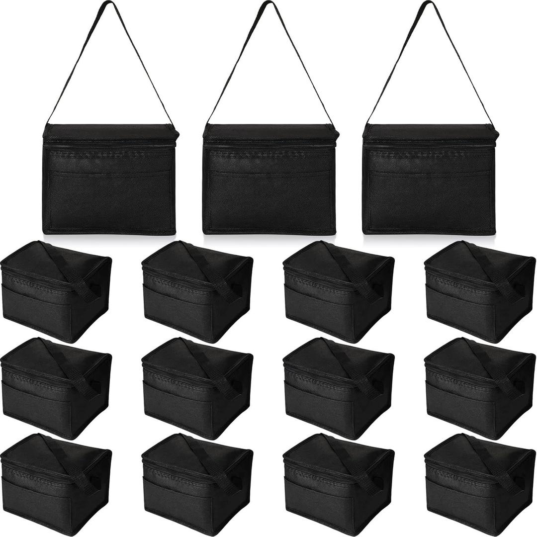 Nuogo 15 Pack Insulated Lunch Bags Bulk, Reusable Cooler Boxes, Leakproof Lunch Boxes Set, Waterproof Thermal Coolers, Insulated Beverage Bag for Women Men Work Picnic Beach(Black)