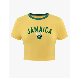 GORGLITTER Women\'s Brazil Crop Top Y2K Graphic Short Sleeve Crew Neck T Shirt (NO SIZE)
