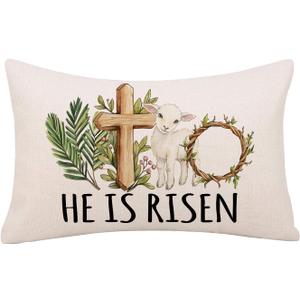 GAGEC Easter Pillow Covers 12x20 Inch Easter Decorations He is Risen Sheep Decor Throw Pillowcase for Home Sofa Bedroom Cushion Case Spring Seasonal Farmhouse Decorations