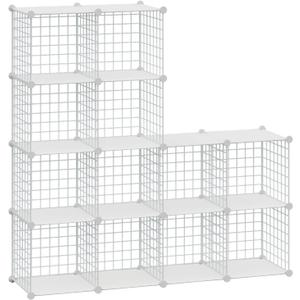 HUBSON Wire Cube Storage Organizer, Book/Toy/Craft/Potted Plants and petCloset Organizers and Storage Shelves, 12-Cube Freely Combinable Metal Grids Storage Shelf,White Plus Iron