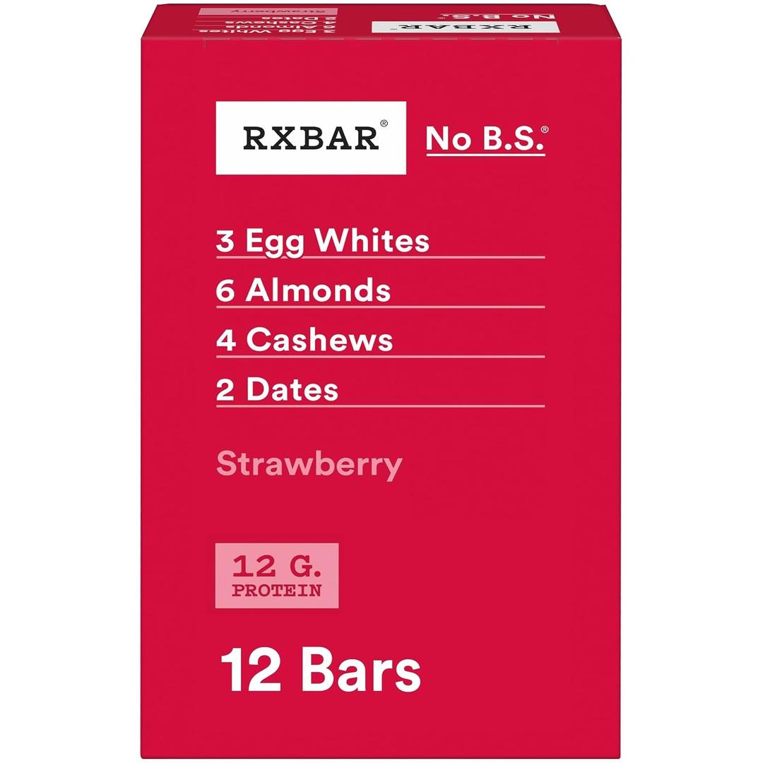 RXBAR Protein Bars, 12g Protein, Gluten Free Snacks, Strawberry, 22oz Box (12 Bars) (EXP 02/12/27)